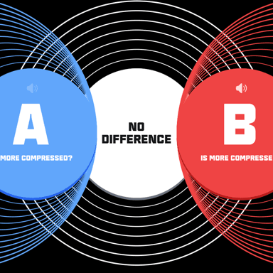 Comp On? gameplay: choosing between take A, take B, or no difference.