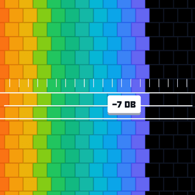 Fader Grader gameplay: a color LED meter with the fader at -7 dB.